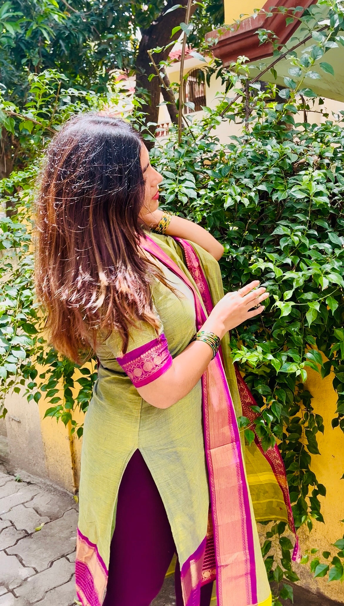 Olive Kanchi Cotton Kurta dupatta