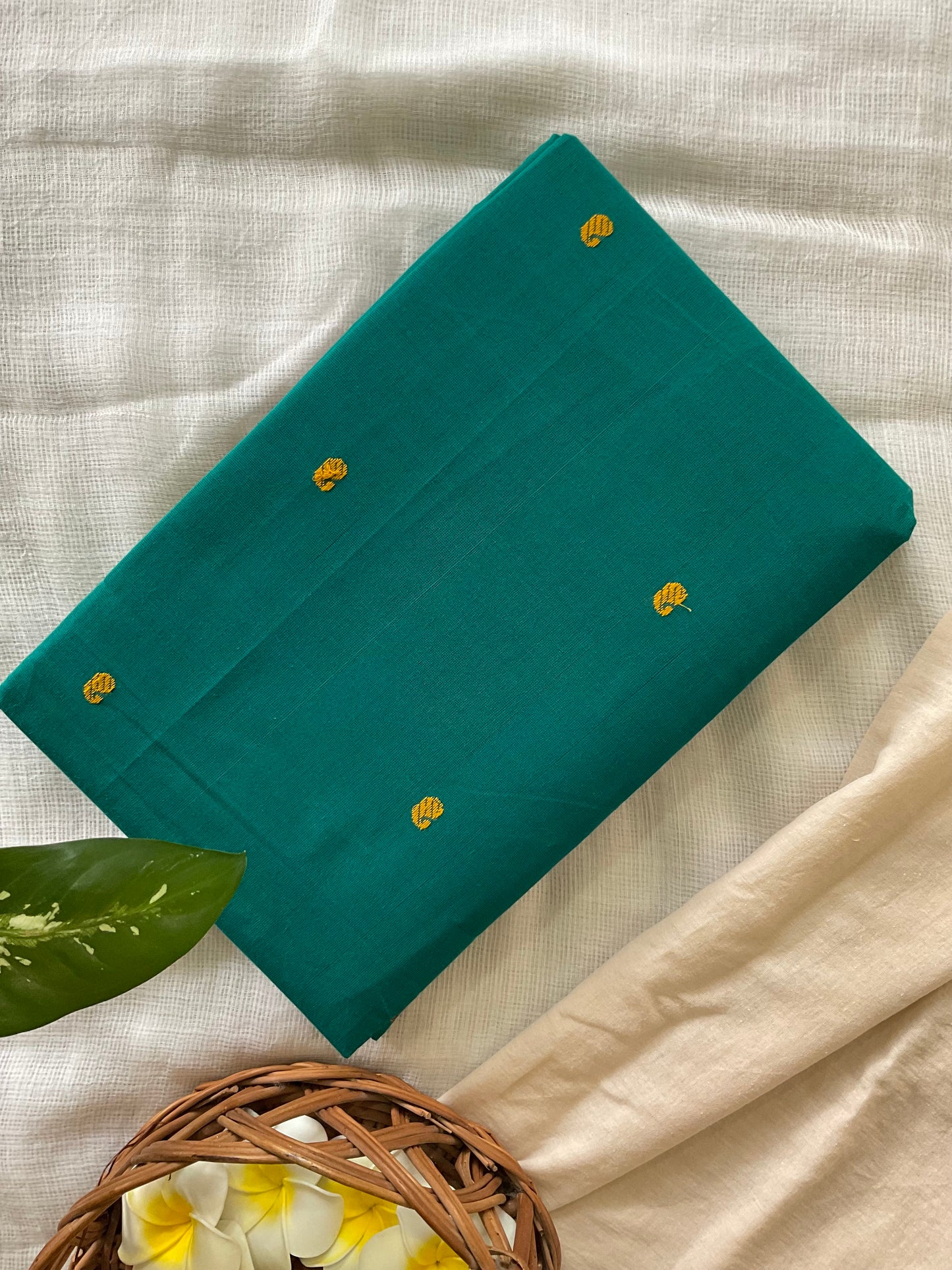 Turquoise Kanchi cotton saree