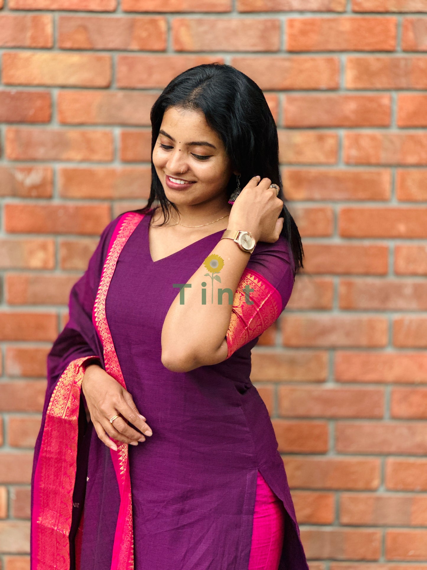 Royal Plum Kanchi Cotton Kurta dupatta