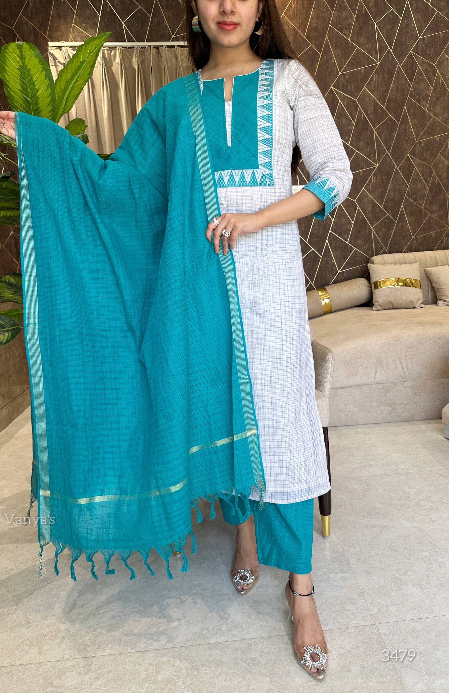 Sea green mangalgiri suit set