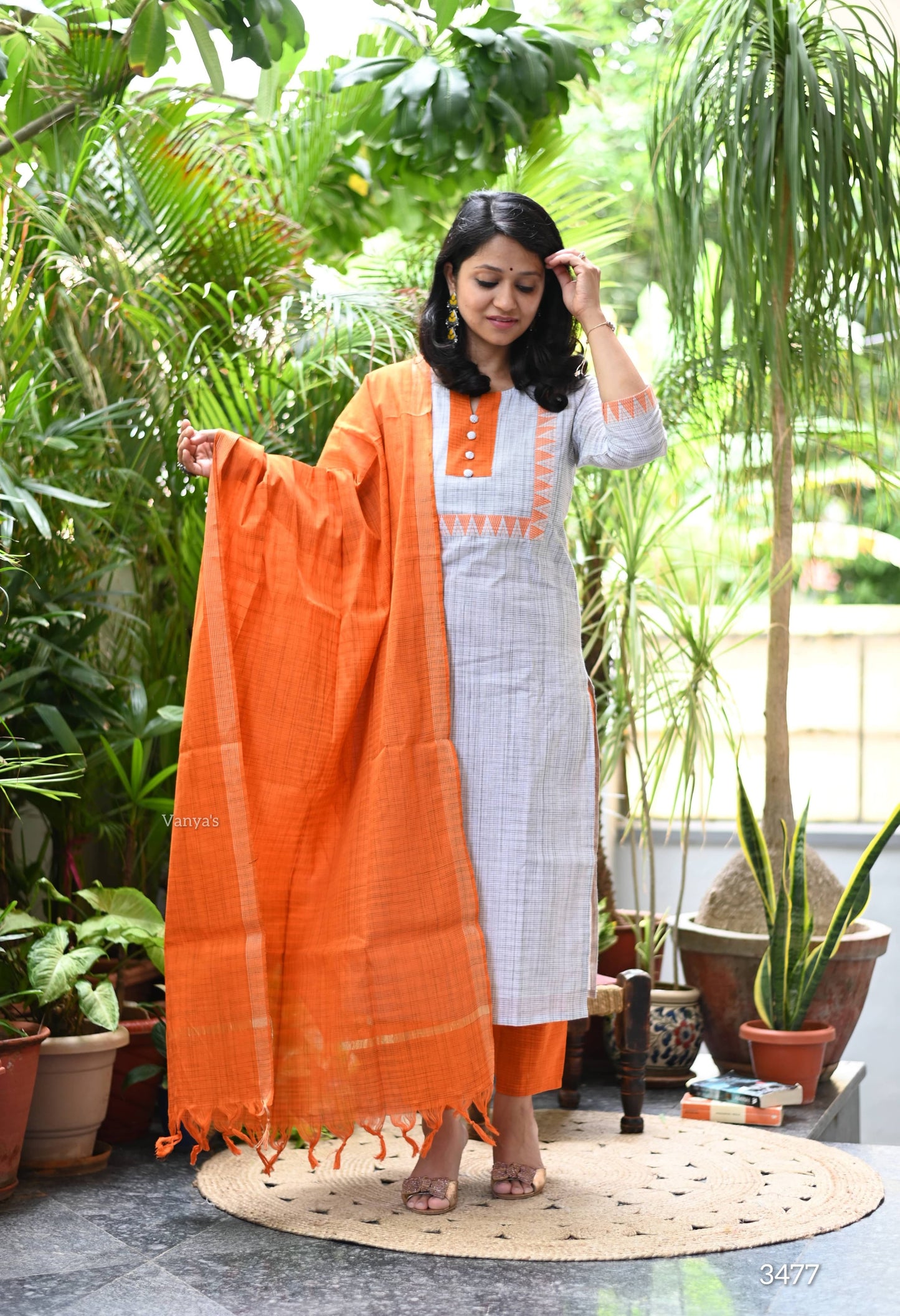 Orange mangalgiri suit set