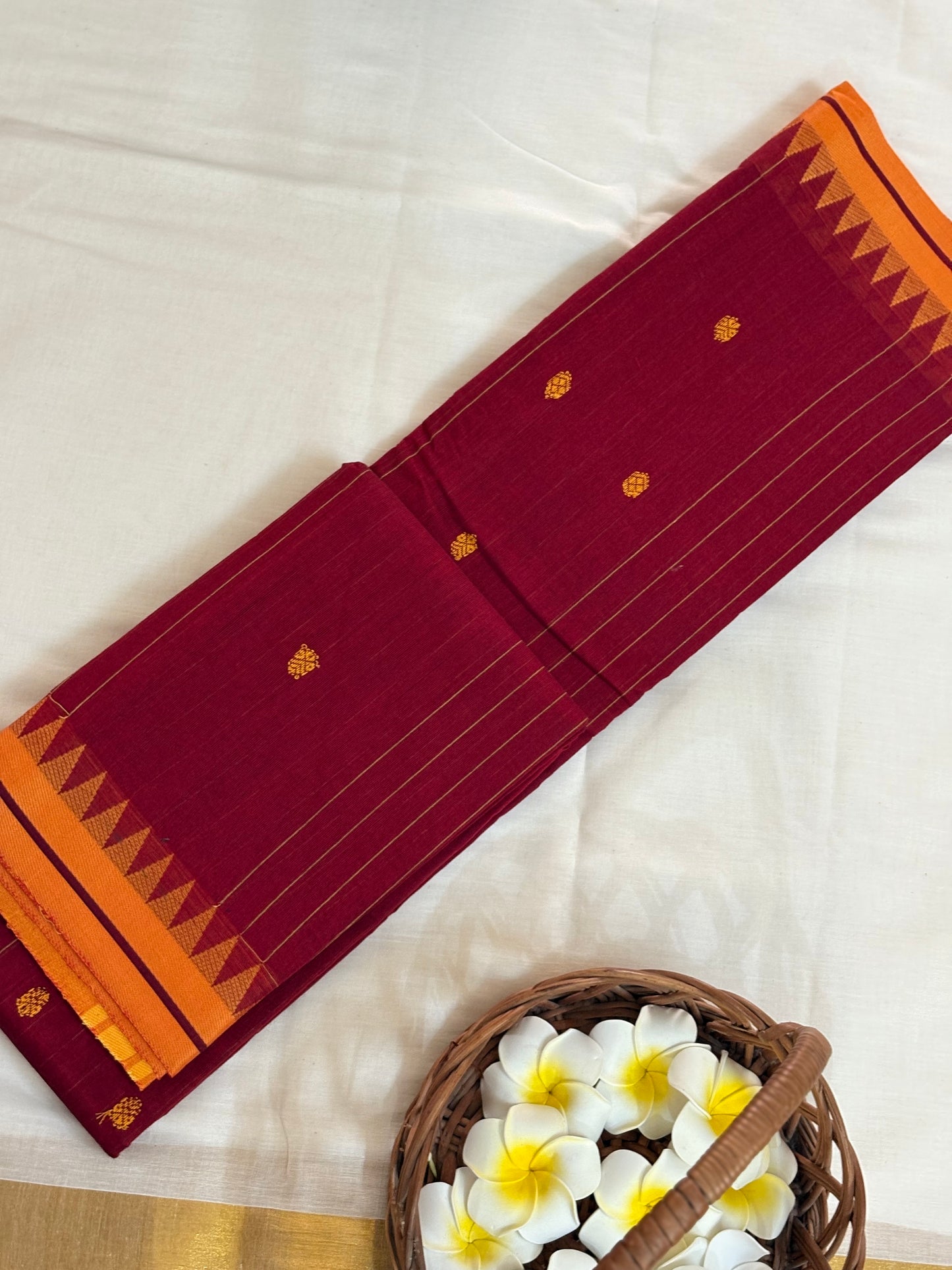 Maroon thread butta cotton saree