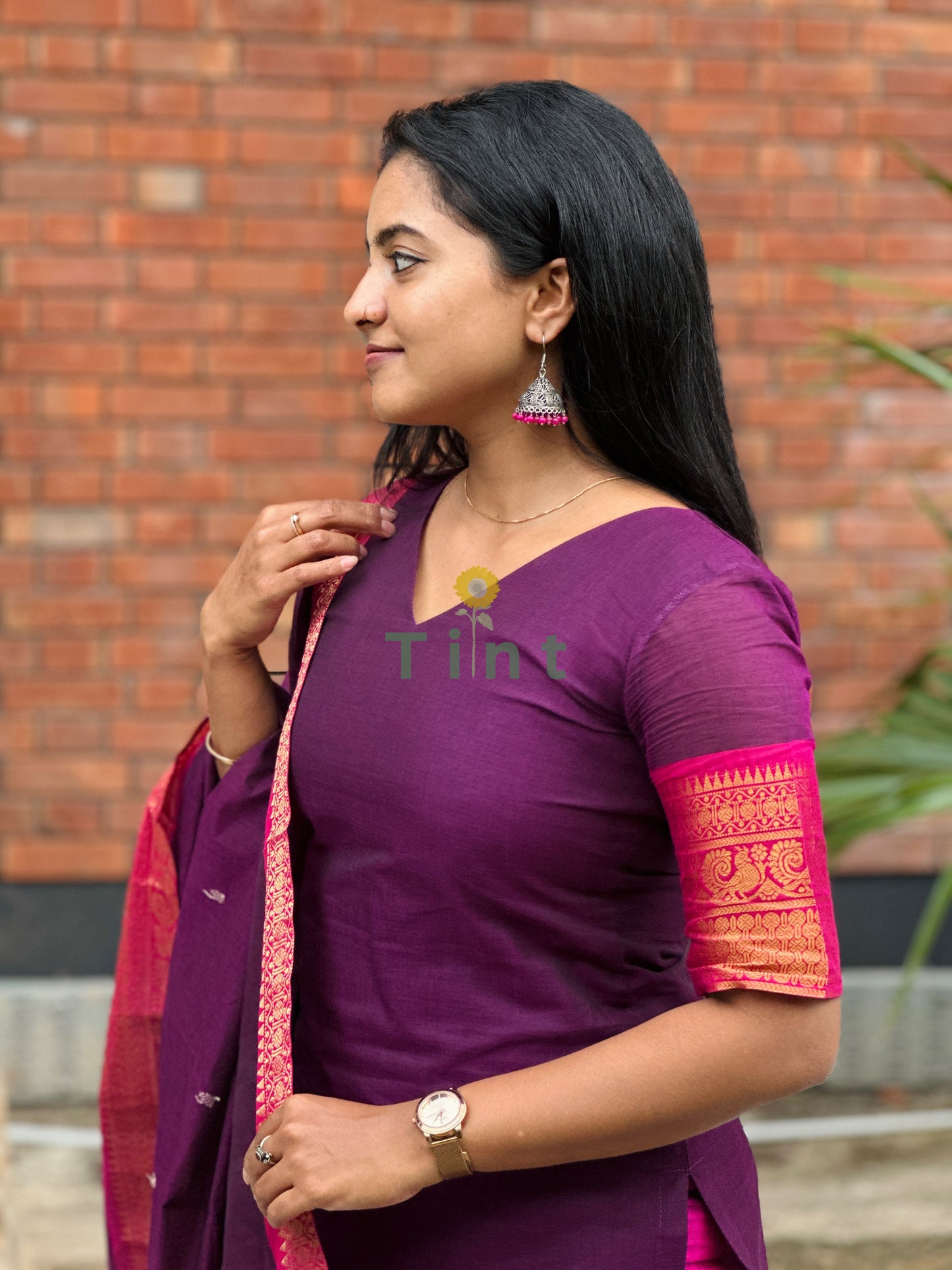 Royal Plum Kanchi Cotton Kurta dupatta