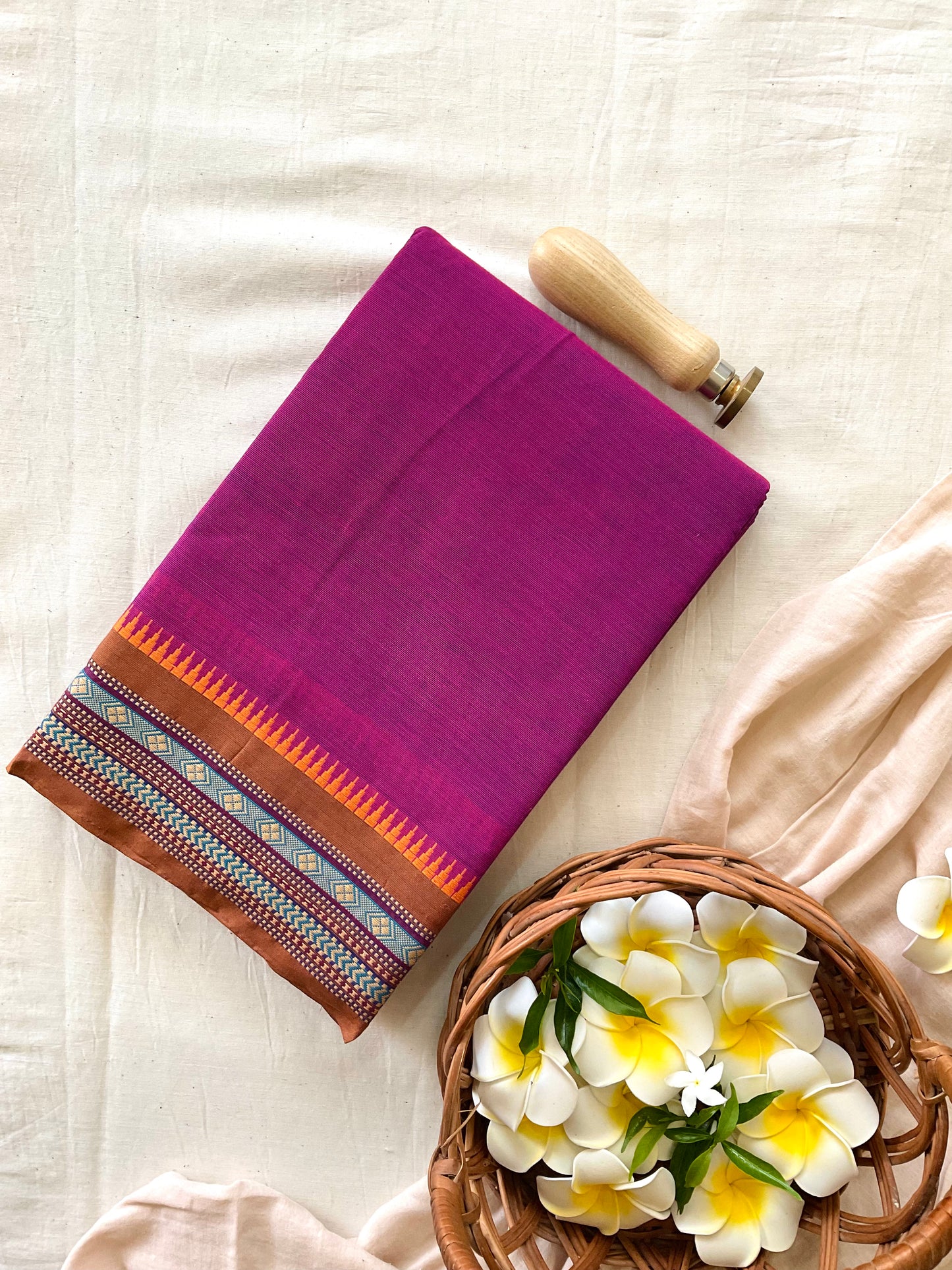 Rose thread border Cotton Saree