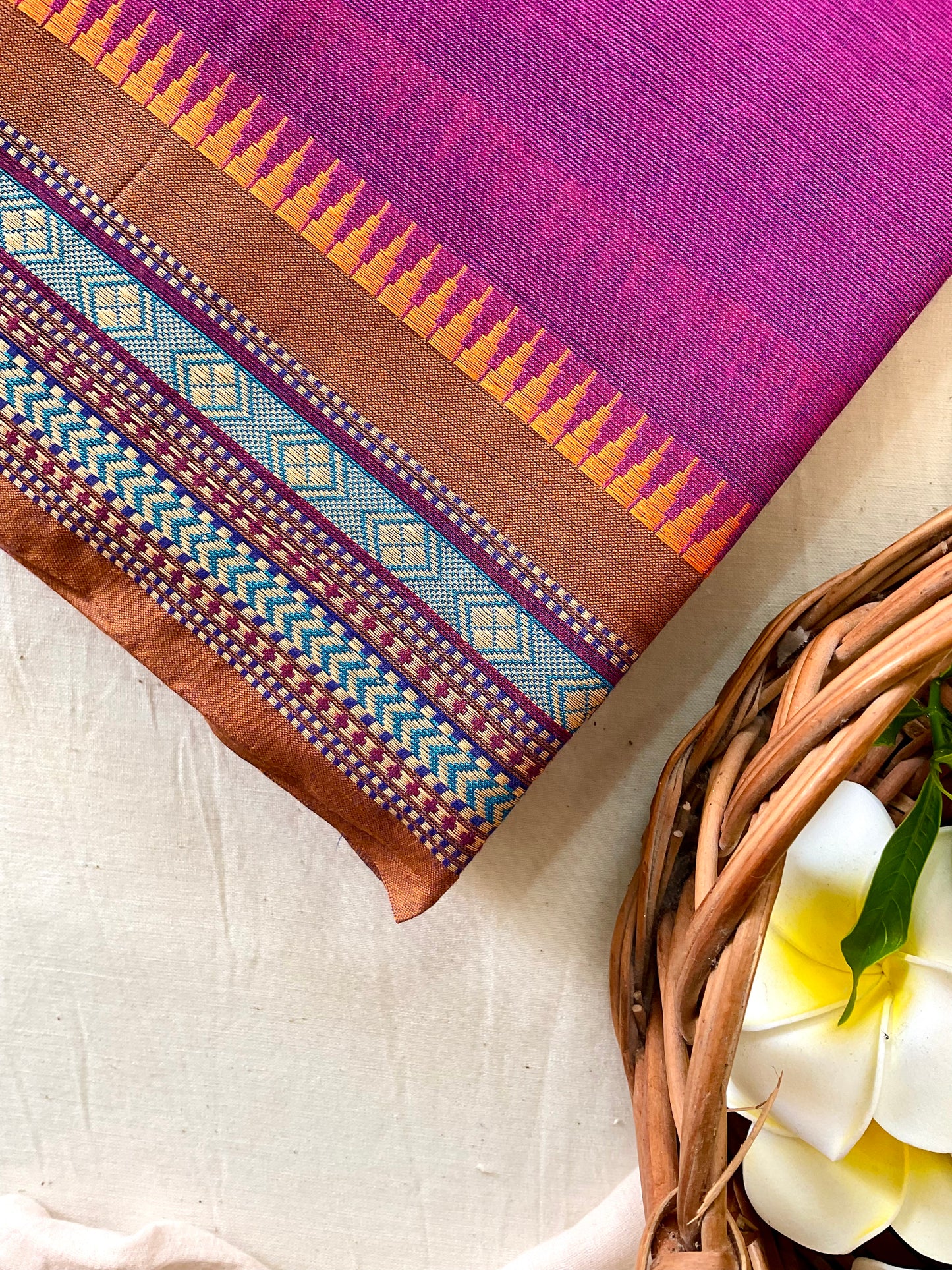 Rose thread border Cotton Saree