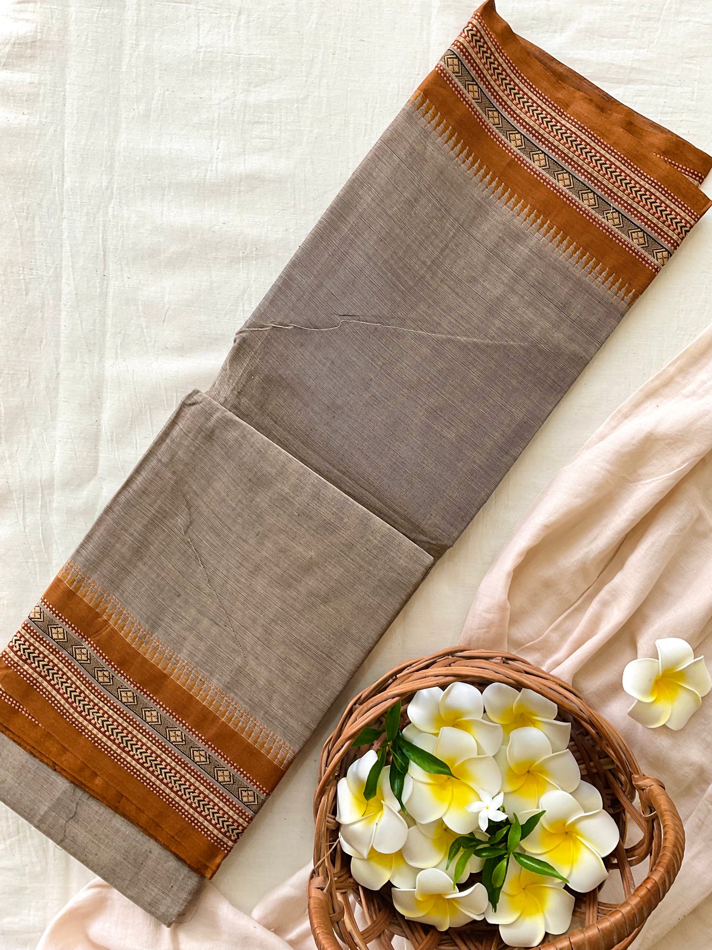 Grey thread border Cotton Saree
