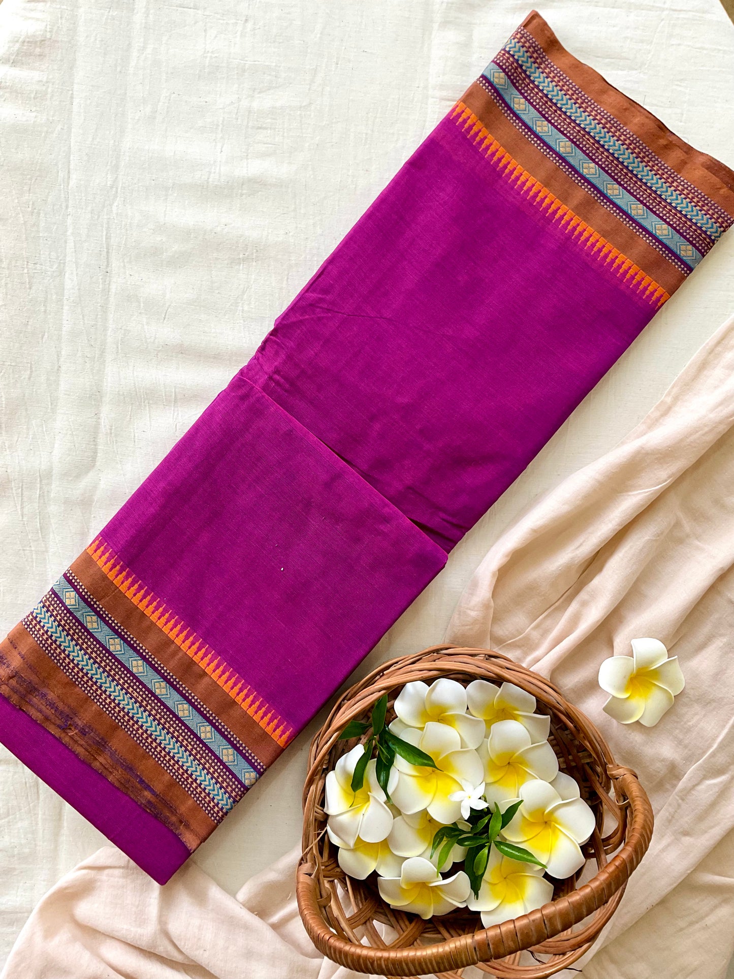 Rose thread border Cotton Saree