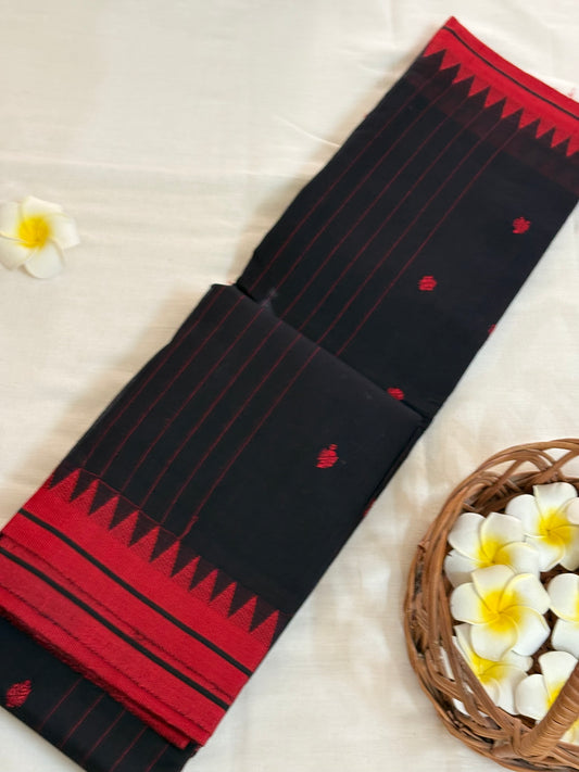 Black thread butta cotton saree