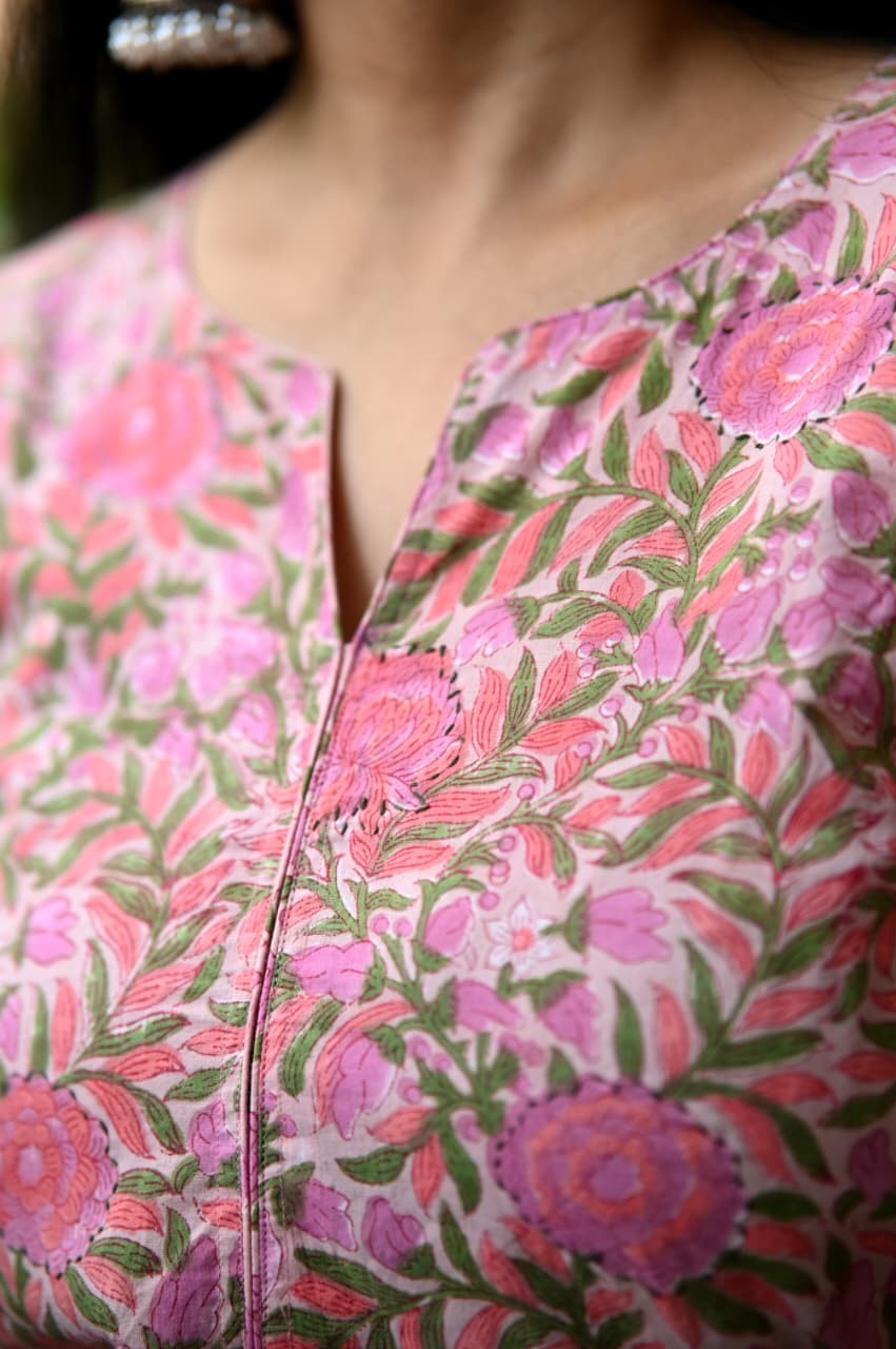 Blush handblock cotton Suit Set