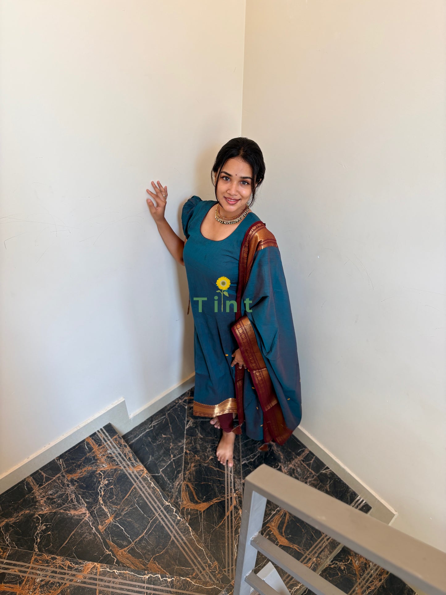 Rain Blue Kanchi Cotton kurta dupatta