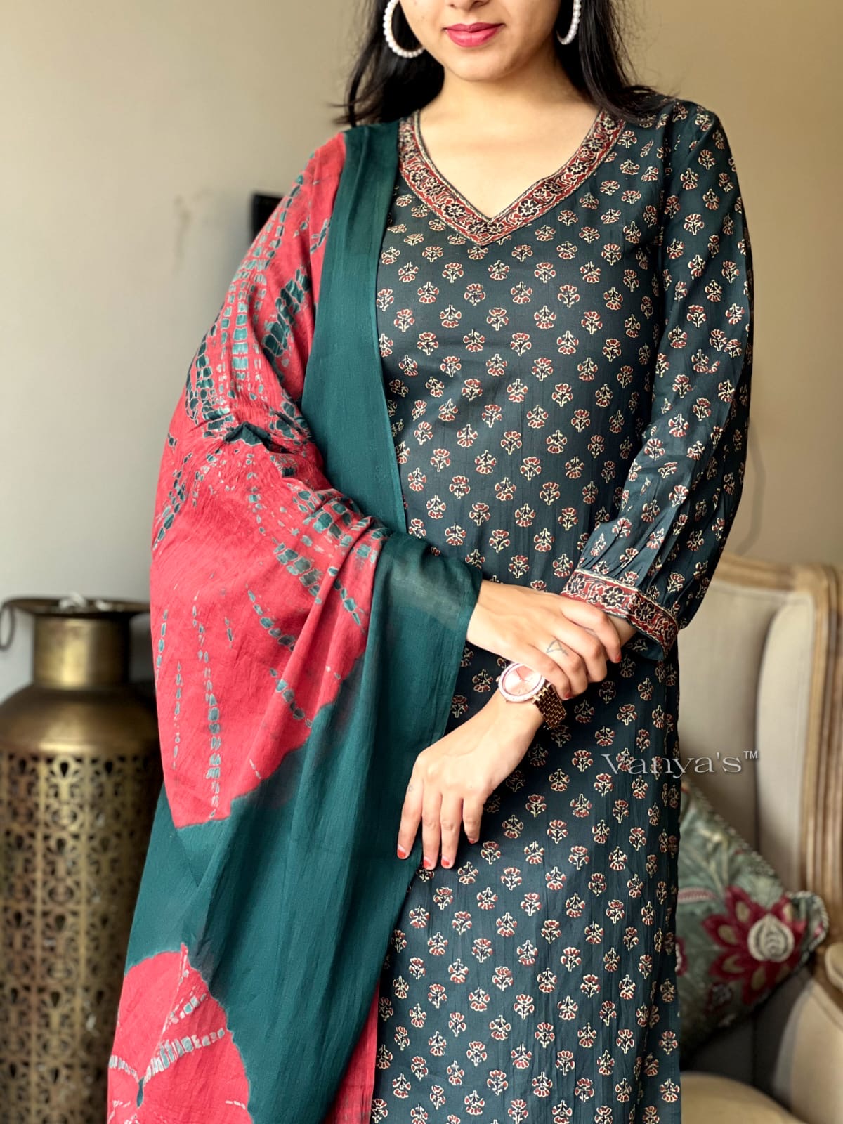 Green handblock Suit Set