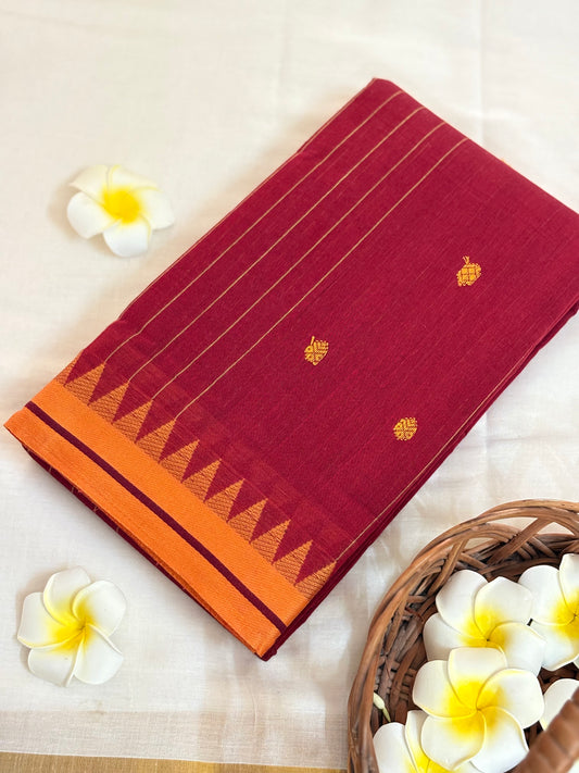 Maroon thread butta cotton saree