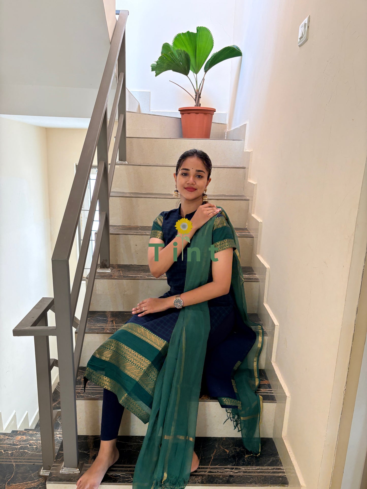 Royal navy Kurta with Kota dupatta