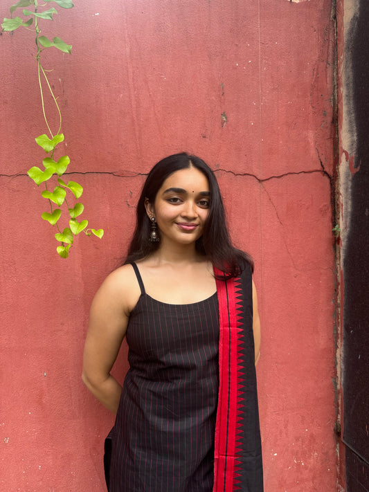 Black thread border Cotton Kurta dupatta