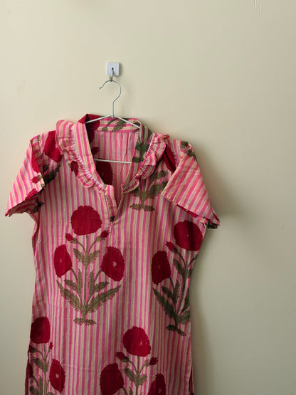 Blush Bloom Stripe Long Kurti
