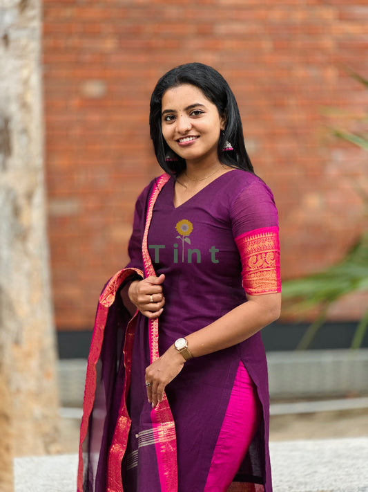 Royal Plum Kanchi Cotton Kurta dupatta