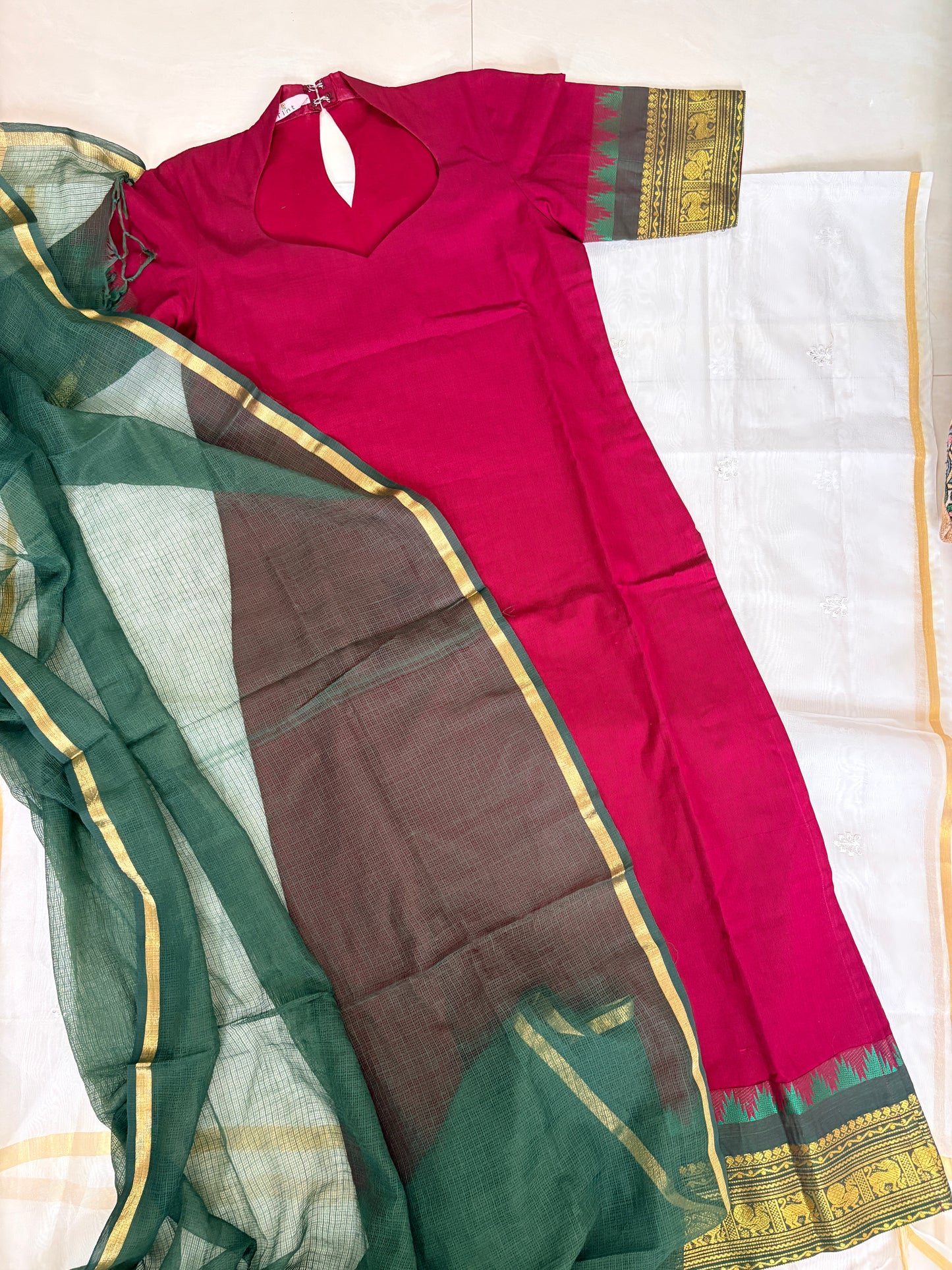 Hibiscus Kanchi Cotton Kurta with Kota Doria dupatta