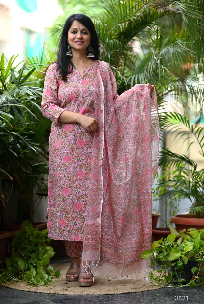 Blush handblock cotton Suit Set