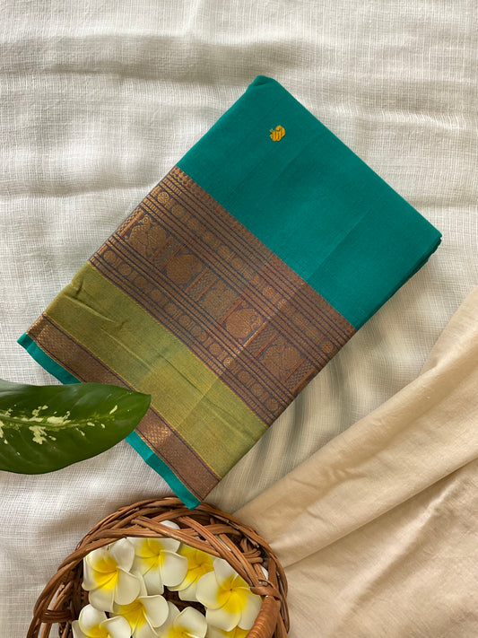 Turquoise Kanchi cotton saree