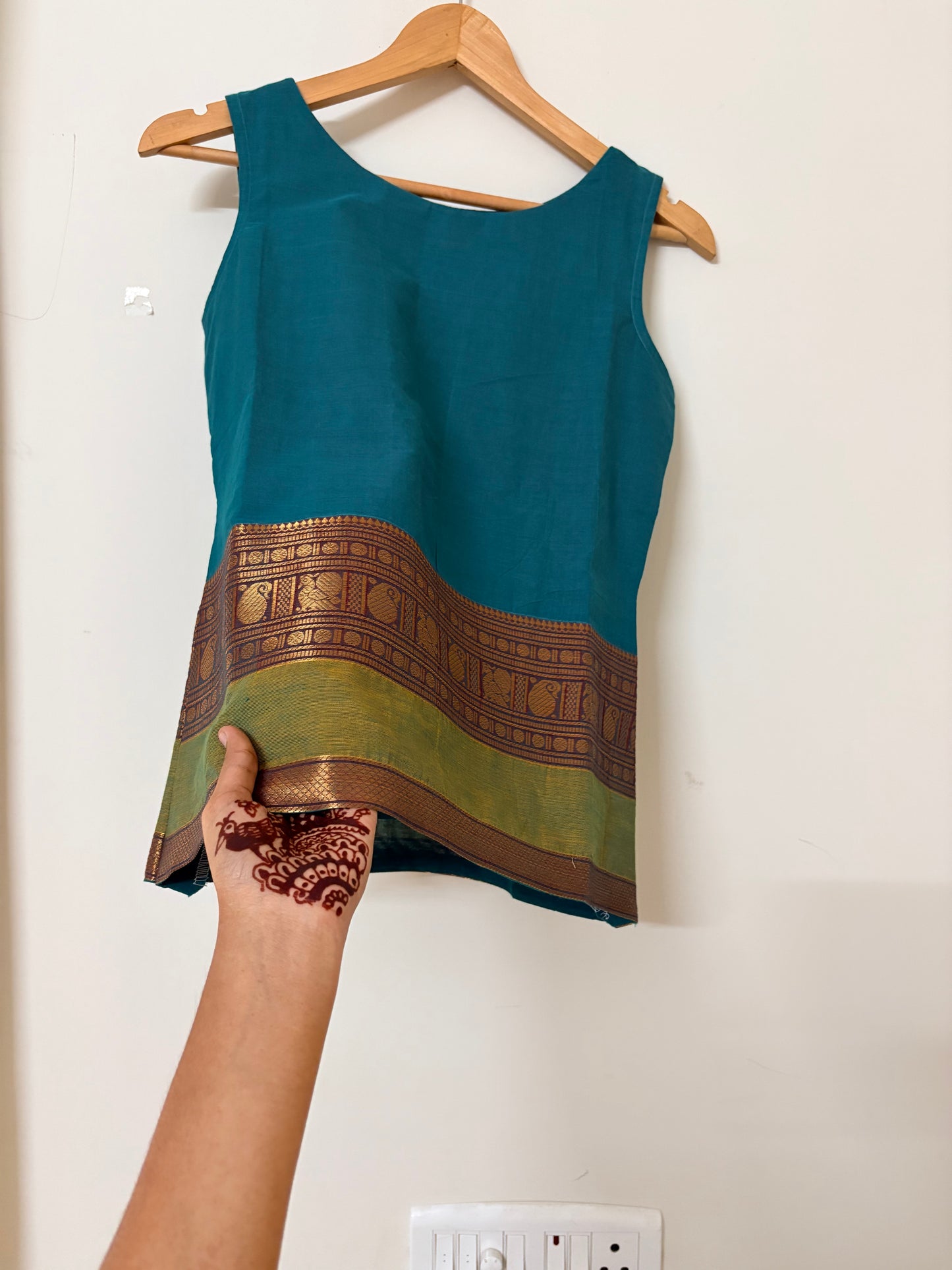 Turquoise blue Kanchi Cotton short kurta