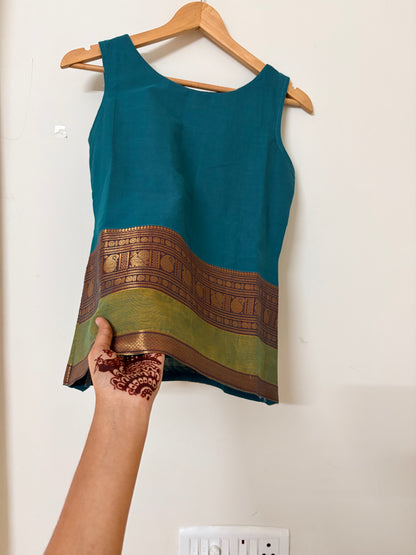 Turquoise blue Kanchi Cotton short kurta