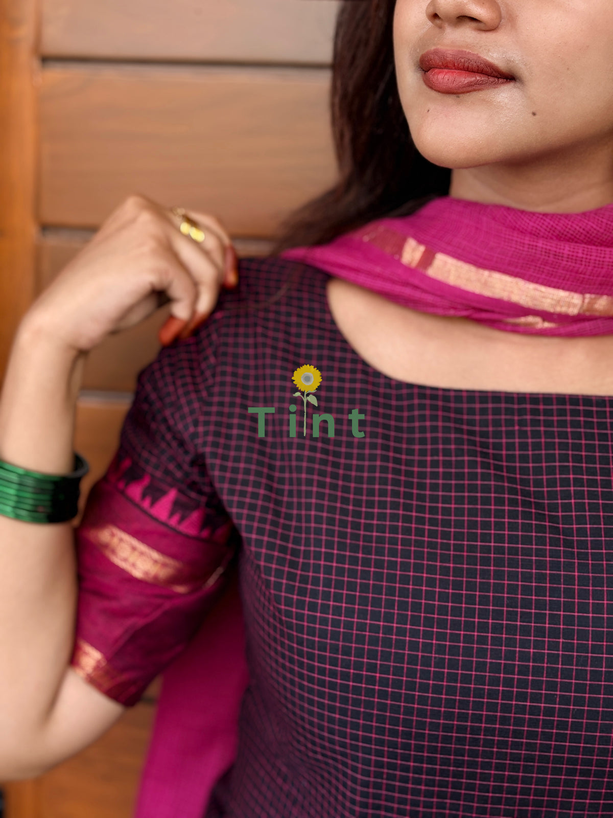 Black Grape Kanchi Cotton with Kota Dupatta