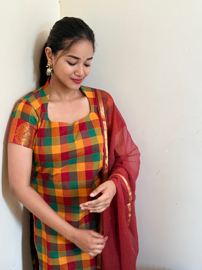 Mango Pickle kurta and Kota dupatta