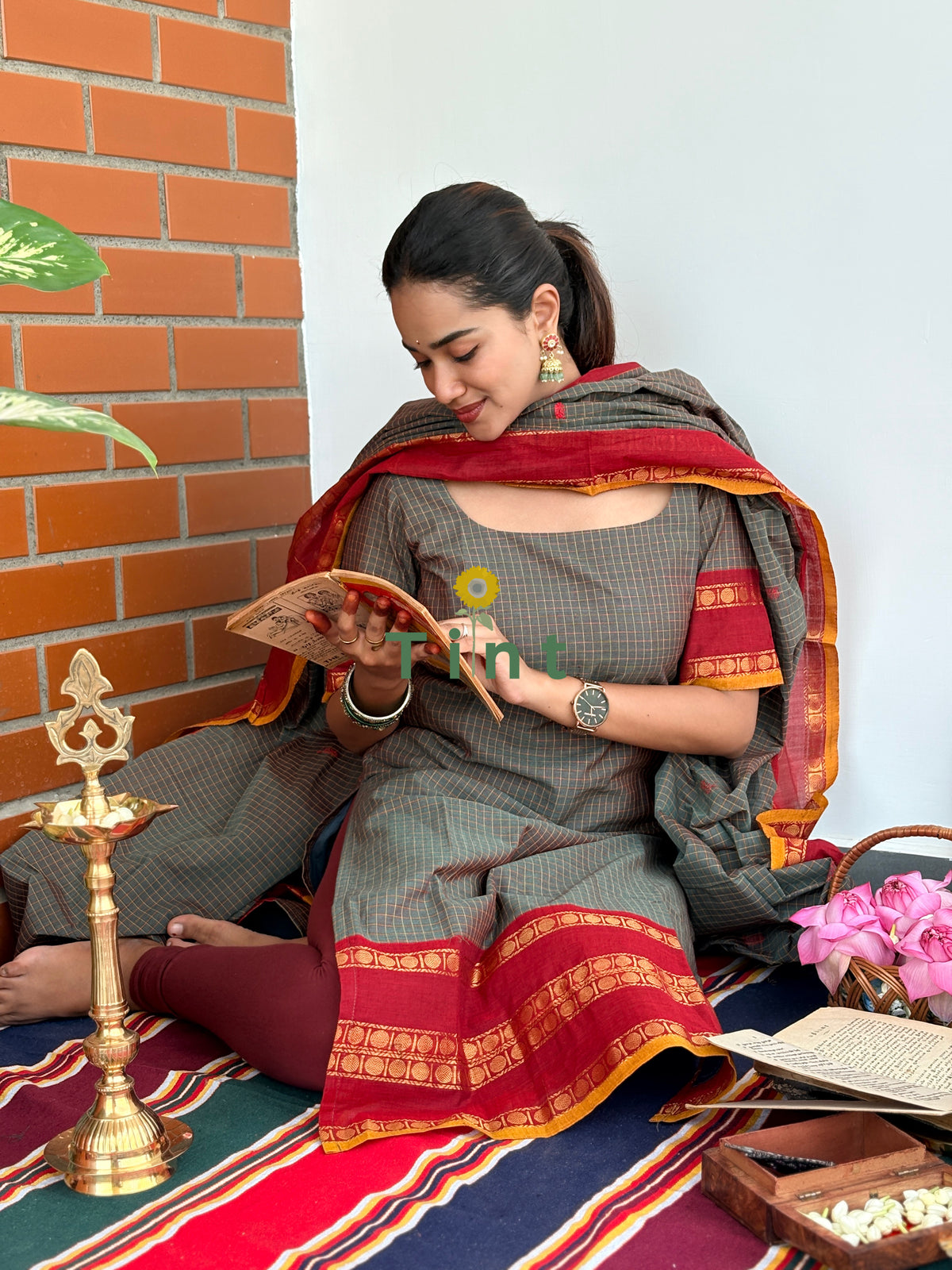 Cement red Kanchi Cotton Kurta
