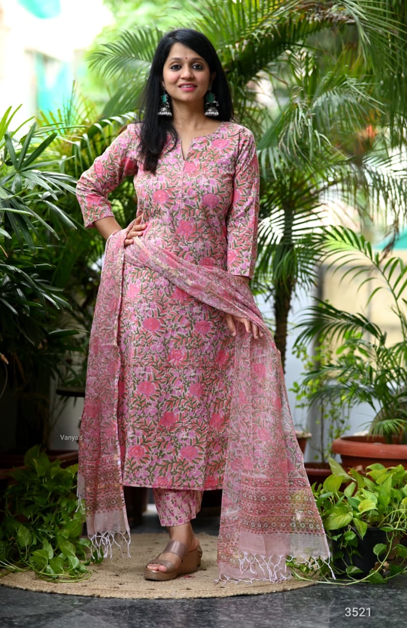 Blush handblock cotton Suit Set