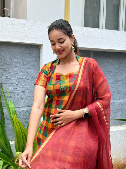 Mango Pickle kurta and Kota dupatta