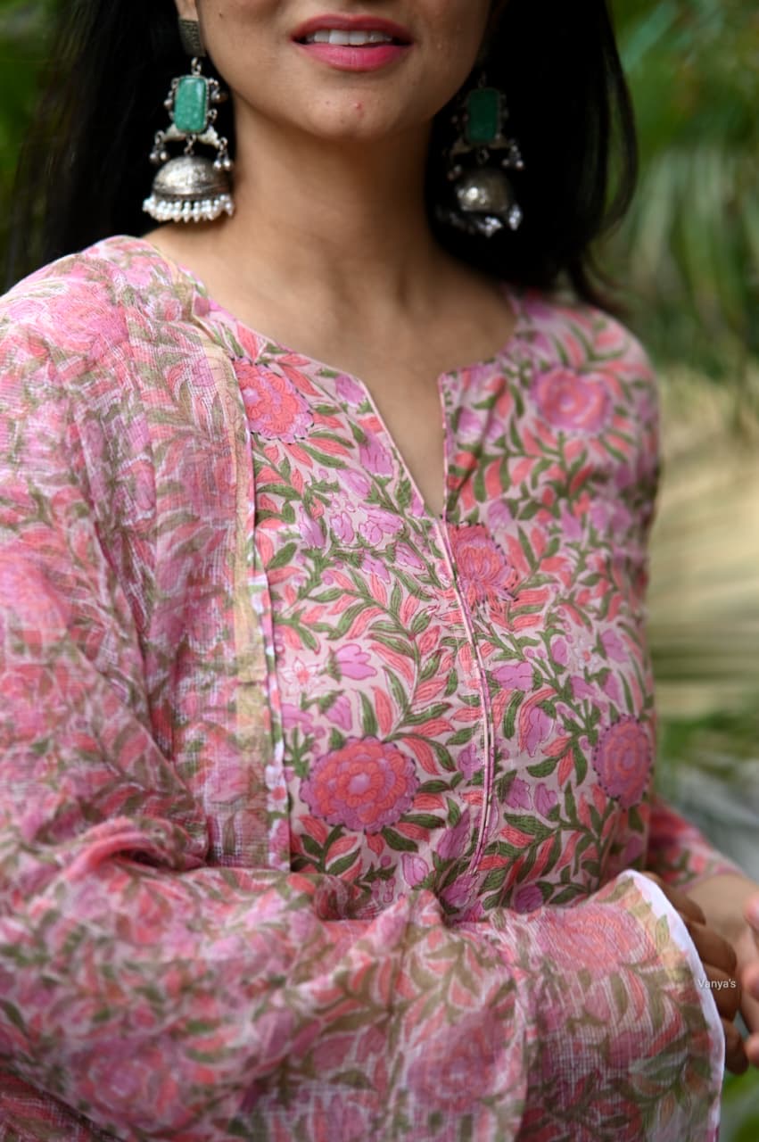 Blush handblock cotton Suit Set