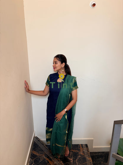 Royal navy Kurta with Kota dupatta