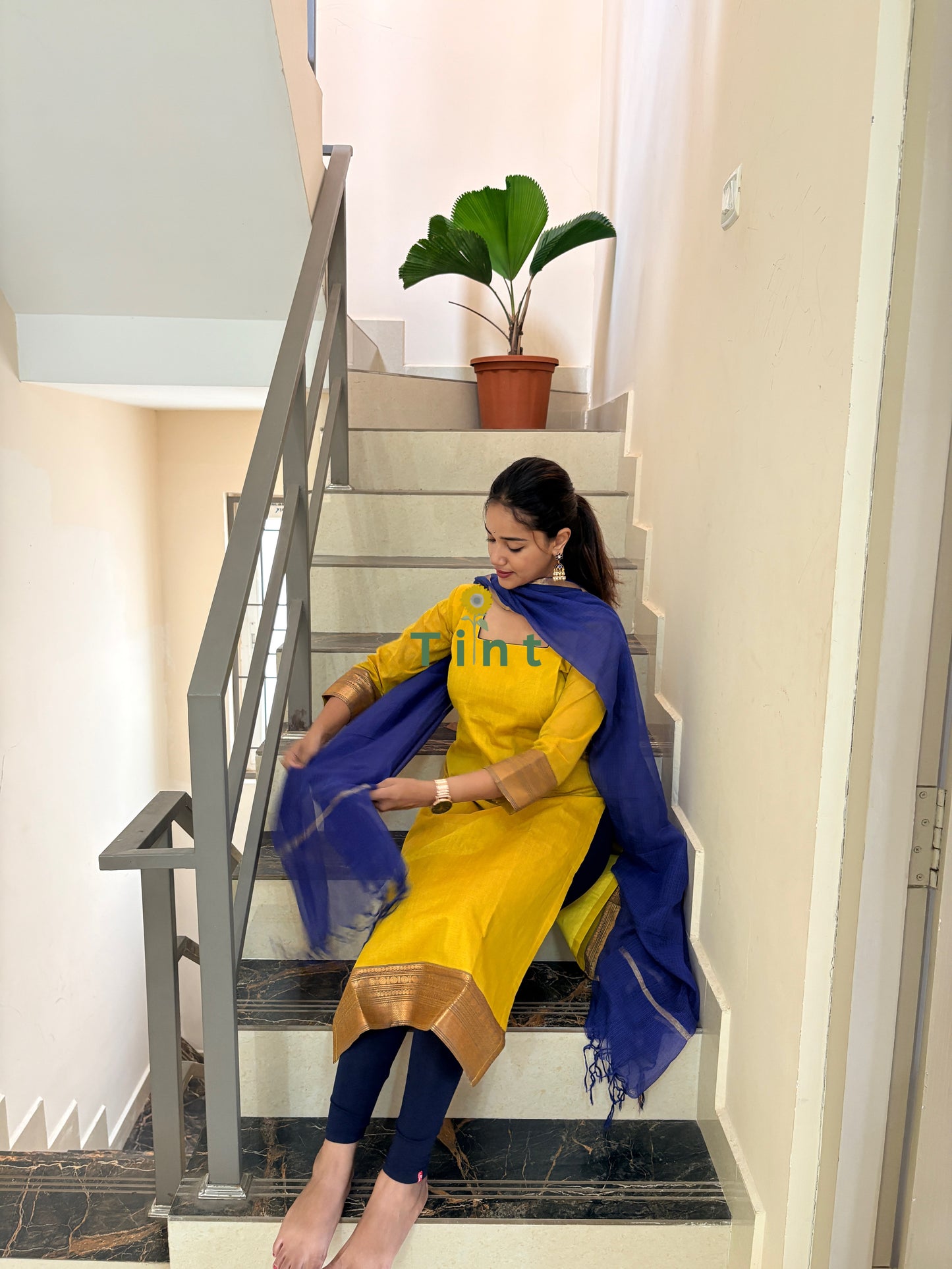 Yellow Jelly Kurta and Kota dupatta