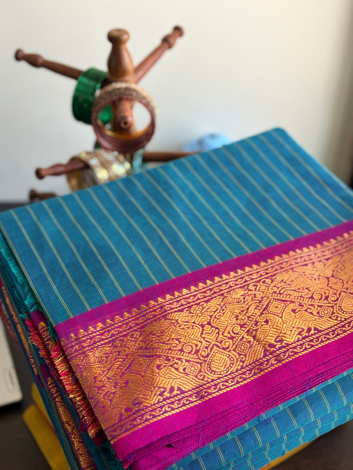 Peacock & Bougainvillea garden Unstitched Kanchi cotton set (2-piece)