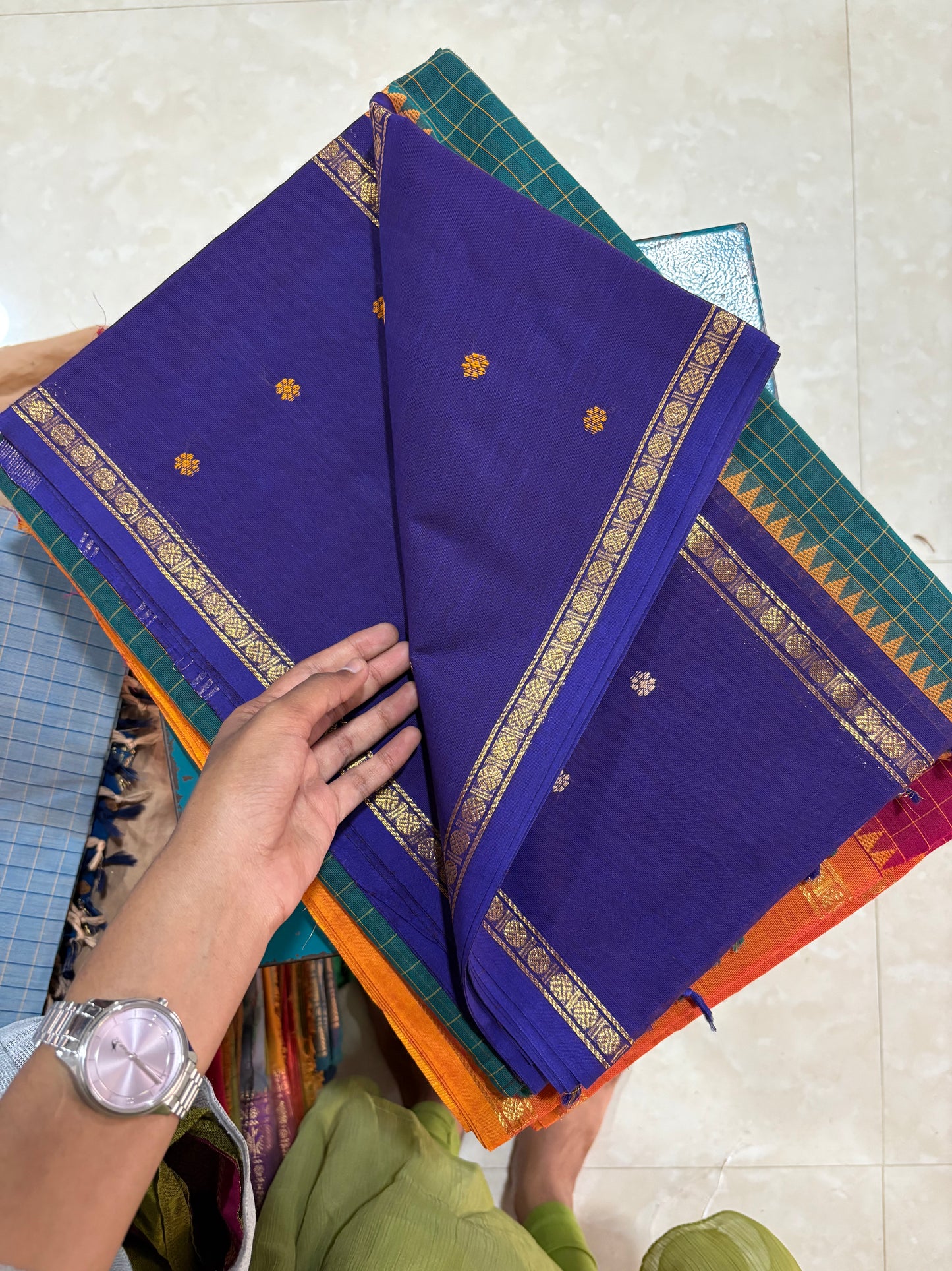 Blue kattam  Cotton Kurta dupatta