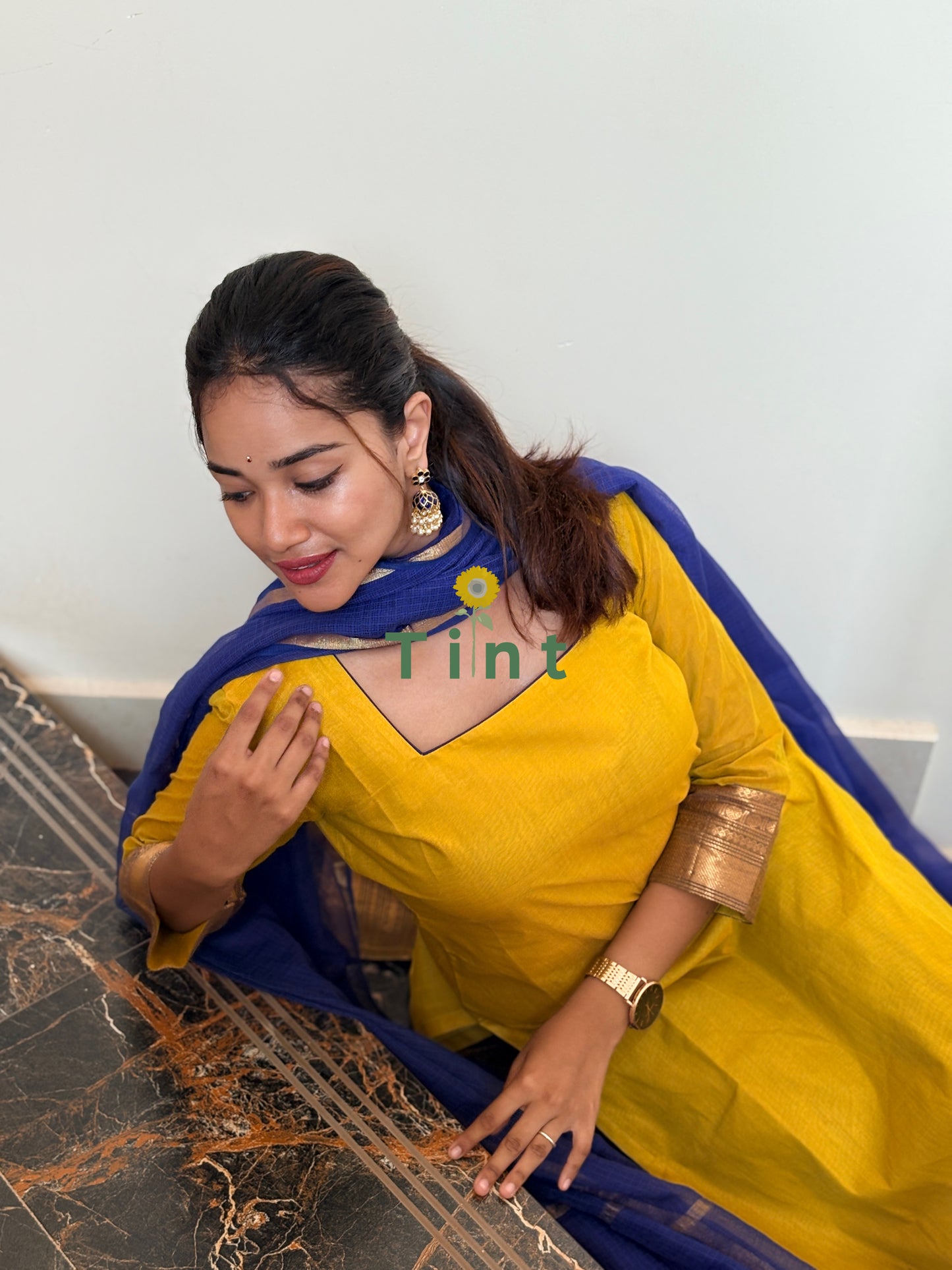 Yellow Jelly Kurta and Kota dupatta