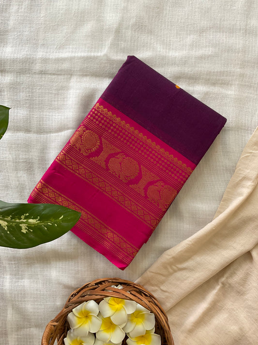 Raspberry Glow Kanchi cotton saree
