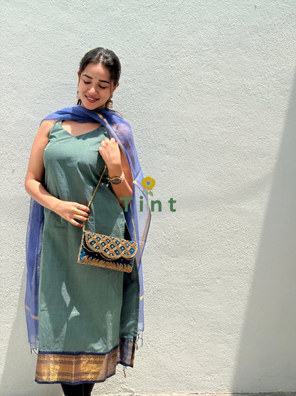 Sage green Kanchi Cotton with Kota Dupatta