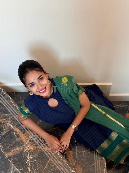Royal navy Kurta with Kota dupatta