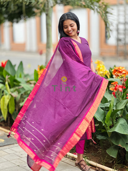 Royal Plum Kanchi Cotton Kurta dupatta