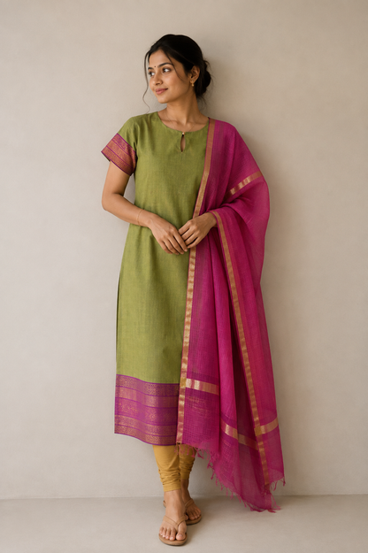 Size XS Lotus courtyard Kurta with Kota dupatta