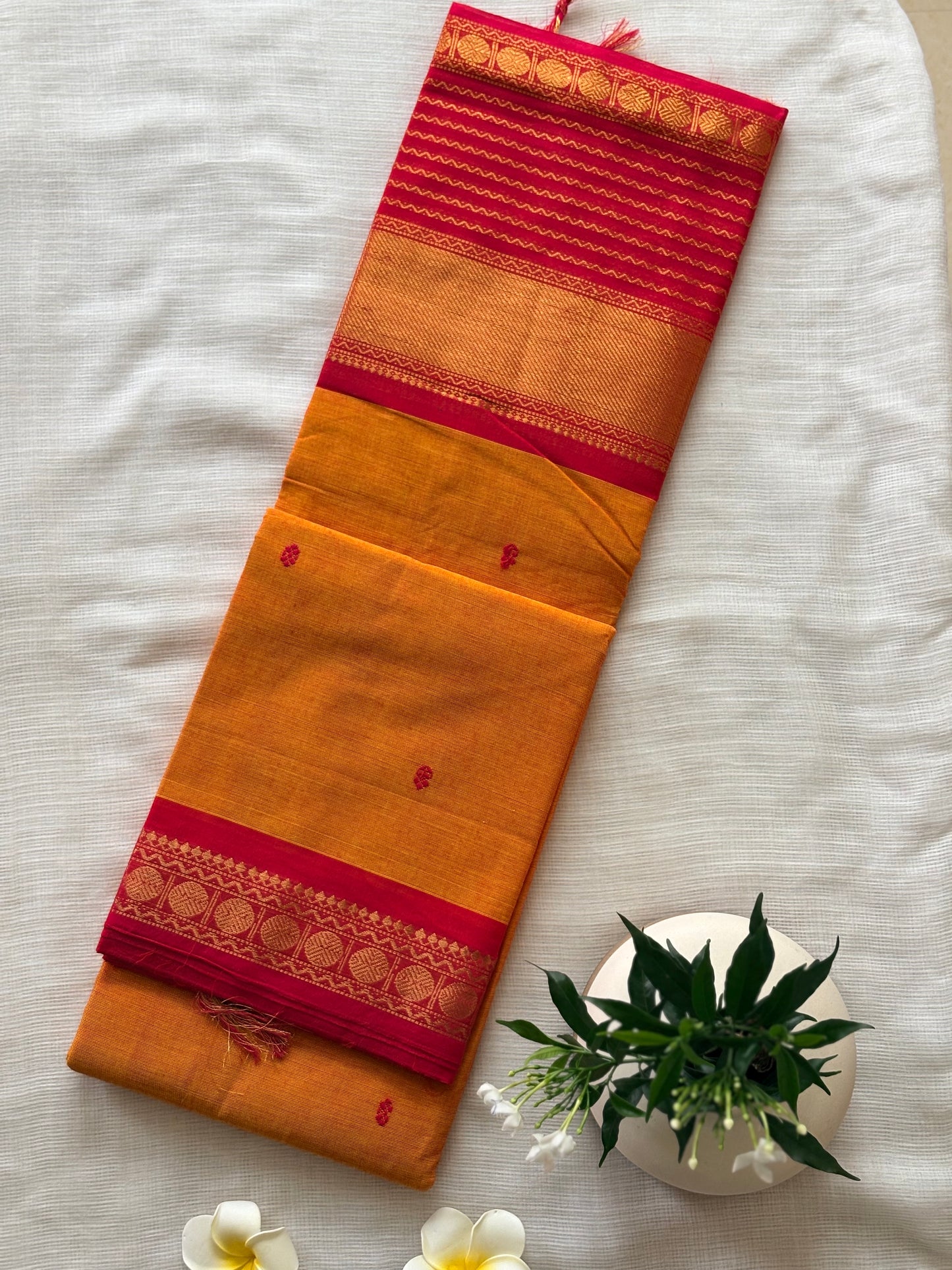 Orange Kanchi Cotton Saree