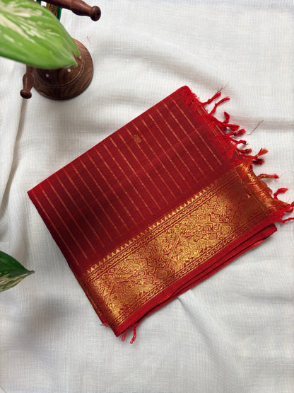 Deep red Unstitched Kanchi cotton set (2-piece)