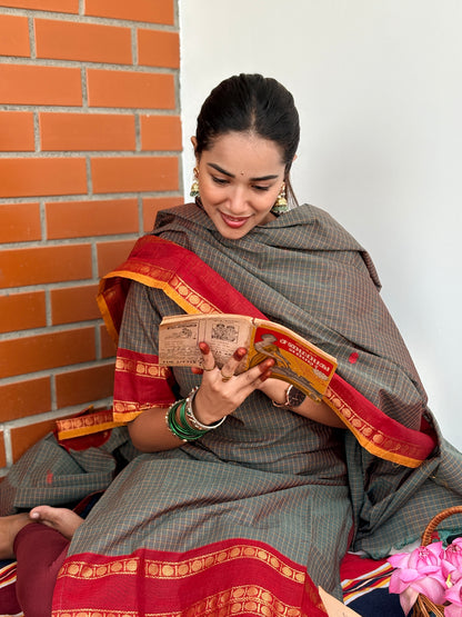 Cement red  Unstitched Kanchi cotton set (2-piece)
