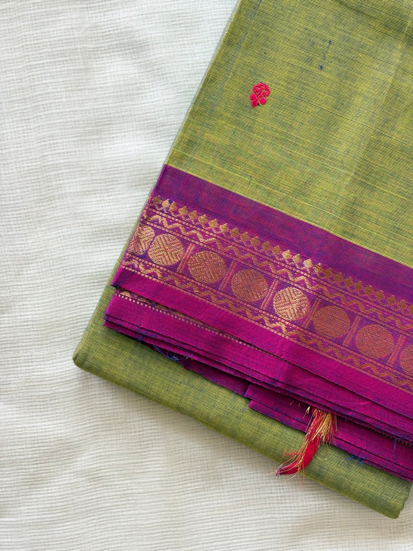 Olive green Kanchi Cotton Saree