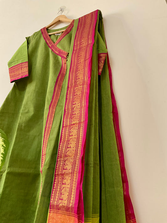 Green A-Line Kanchi Cotton Kurta Set