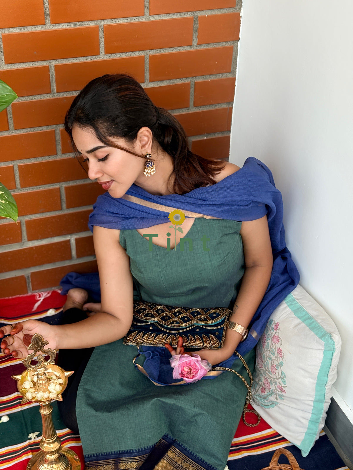 Sage green Kanchi Cotton with Kota Dupatta