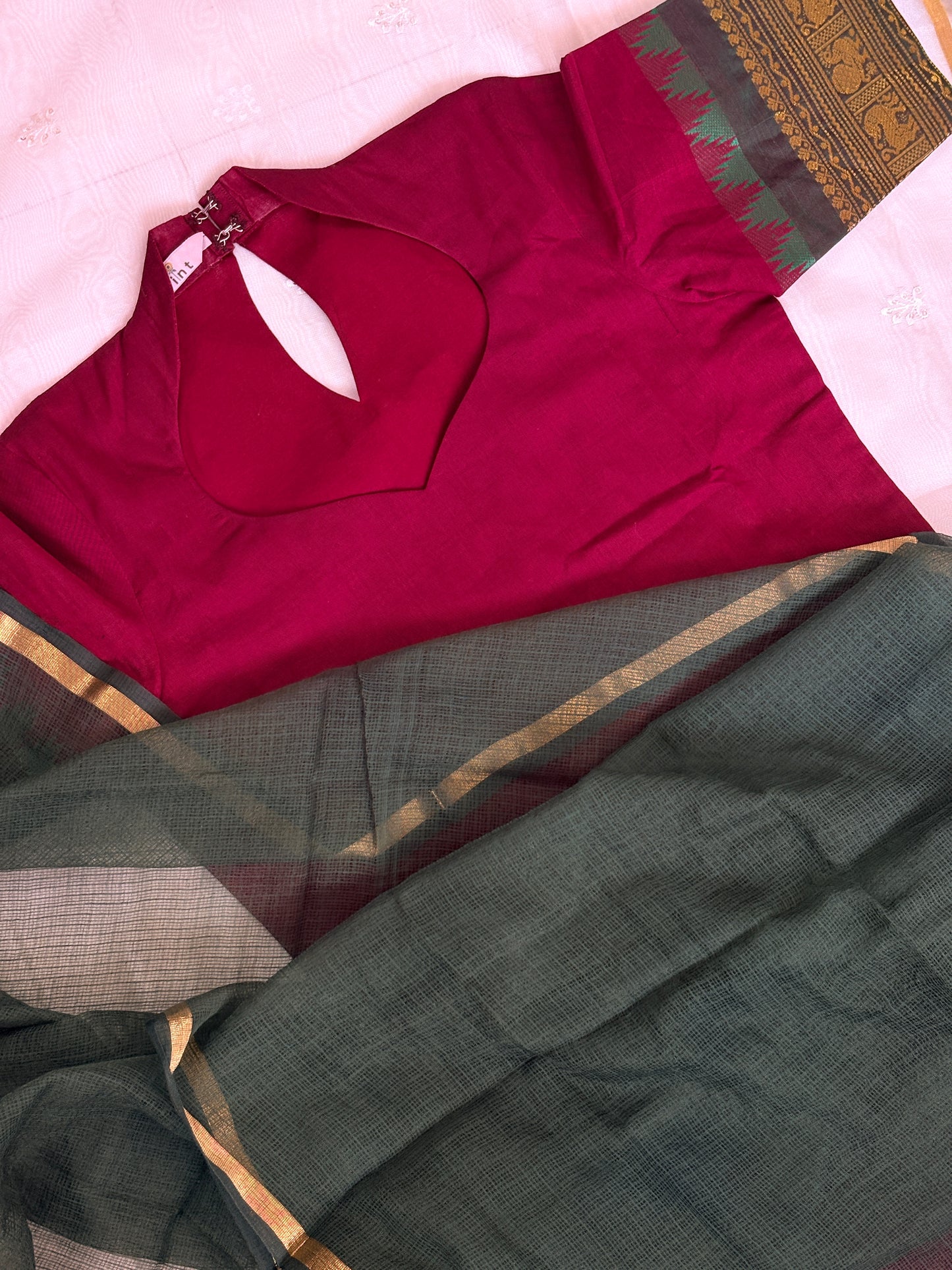 Hibiscus Kanchi Cotton Kurta with Kota Doria dupatta