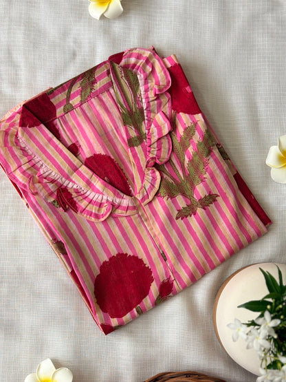 Blush Bloom Stripe Long Kurti