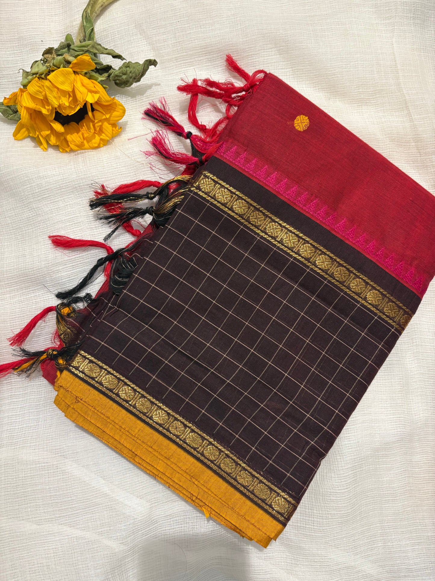 Hibiscus glow Kanchi cotton saree